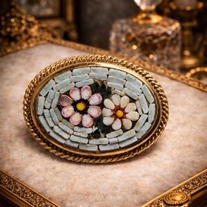 Vintage Italian Micromosaic Floral Brooch Made in Italy Millefiori